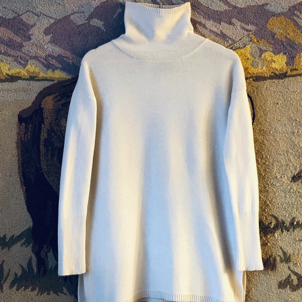 Magaschoni Cashmere Sz S Womens Ivory Sweater Tunic Relaxed Dropped Shoulder
